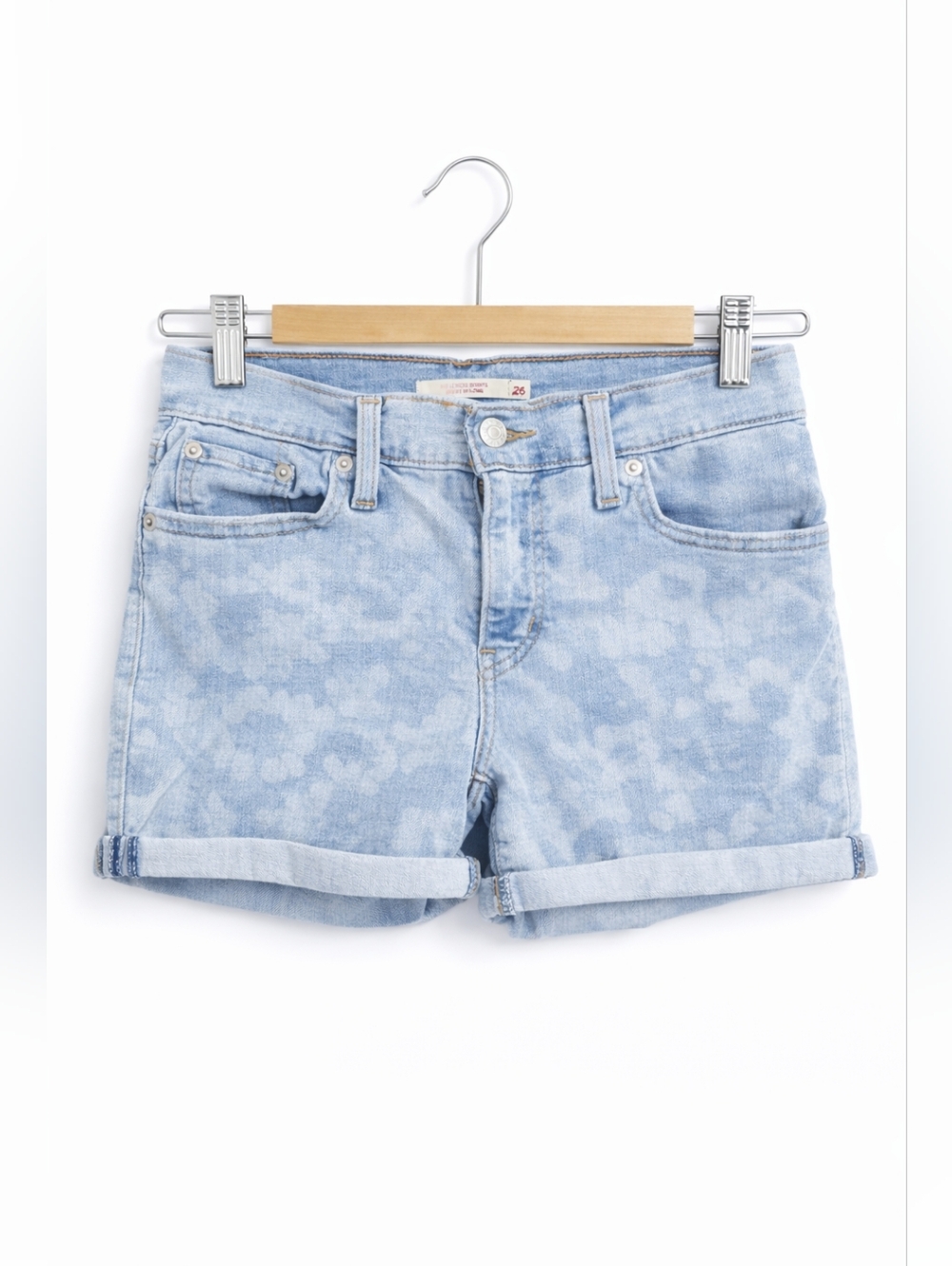 Levi’s W26 Light Wash Denim Shorts Mid Rise Cuffed Casual - Picture 2 of 13